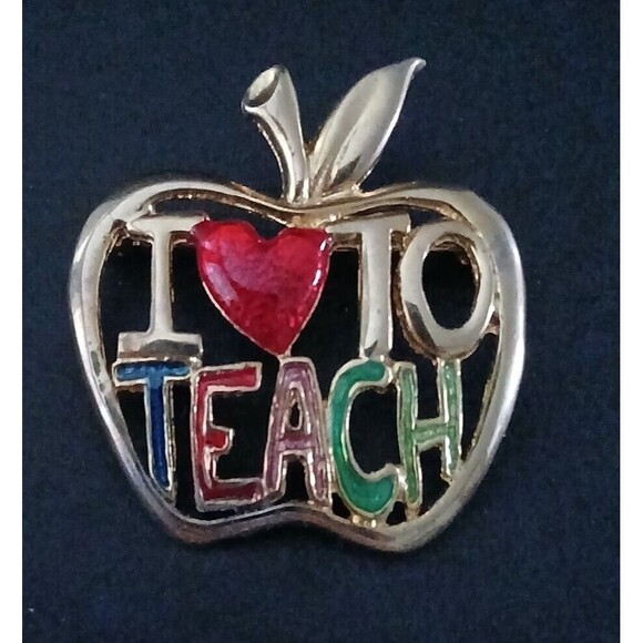I Love To Teach Gold-Tone Apple Shape Metal Pin Brooch Gift for Teacher 1.5 inch - Picture 2 of 4